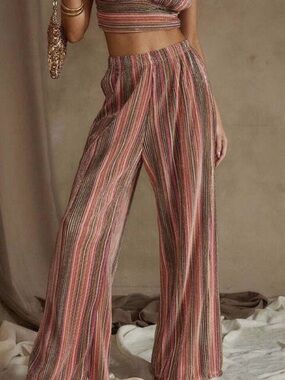 12th Tribe Pink Multi-Striped Wide-Leg Pants